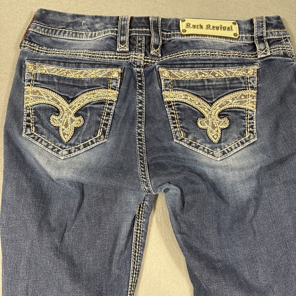 Rock Revival Tansy Curvy Boot  WOMENS 30 Jeans  THICK STITCH RHINESTONE WHISKERS